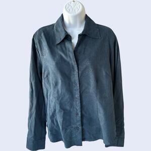 Vintage M/L Paisley Button-Up Blouse Teal Jacquard Long Sleeve